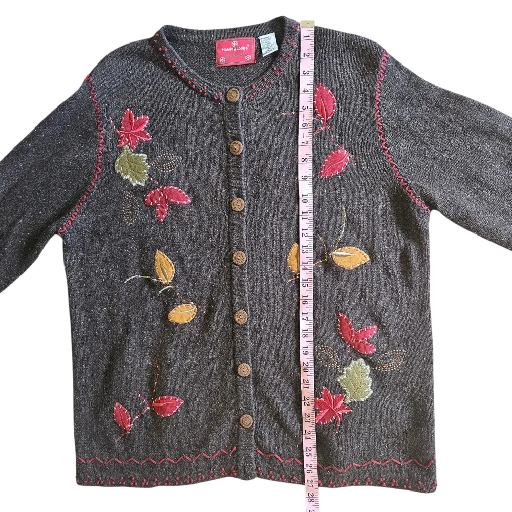 Holiday Lodge by Northcrest Women's Embroidered Cardigan 1X Leaves Fall - Picture 5 of 12